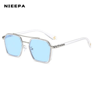 Square  Women's Sunglasses Metal Big Frame Sun Glasses Women Retro Double Bridge Eyewear Men For 2023