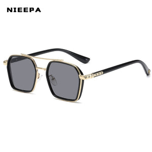 Square  Women's Sunglasses Metal Big Frame Sun Glasses Women Retro Double Bridge Eyewear Men For 2023
