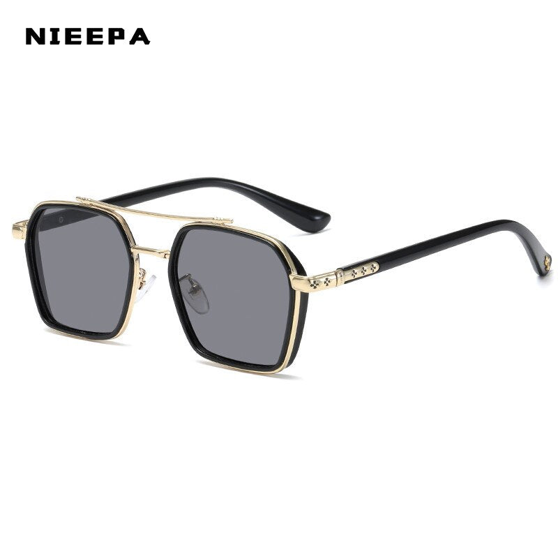 Square  Women's Sunglasses Metal Big Frame Sun Glasses Women Retro Double Bridge Eyewear Men For 2023