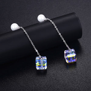 New Square colorful crystal long pearl tassel earrings For Women Crystal From Swarovski Fashion Earrings wedding Jewelry