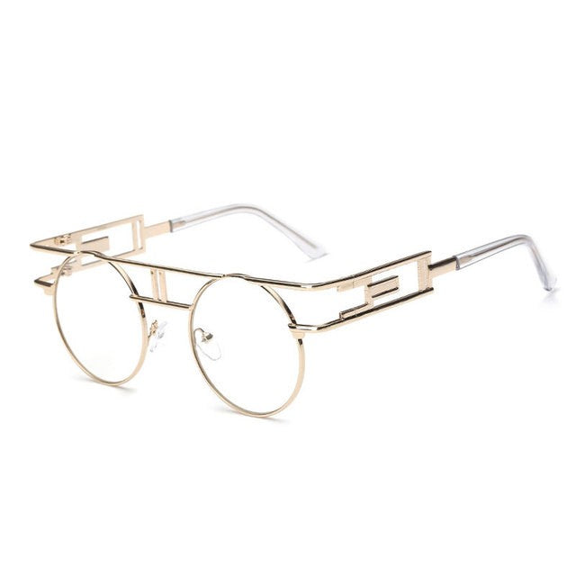 Steampunk Round Glasses Frames Metal Men Women Computer Glasses Personality Hollow Eyeglasses Unisex