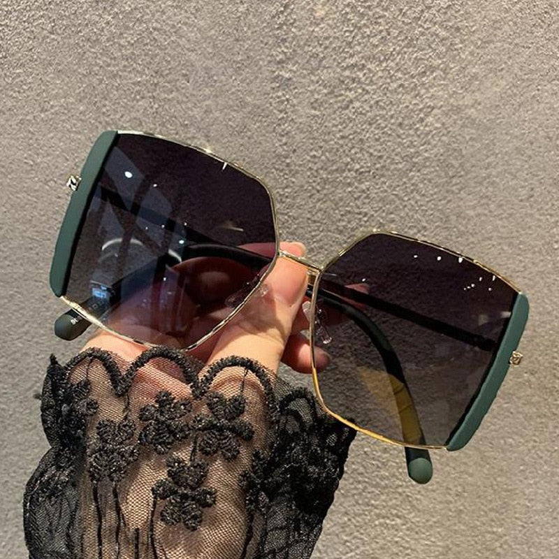 Street Style Personality Sunglasses Female Sunglasses Ins Big Frame Square Metal Trendy Sunglasses