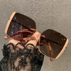 Street Style Personality Sunglasses Female Sunglasses Ins Big Frame Square Metal Trendy Sunglasses