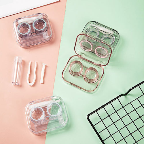 Style Transparent Tweezers Suction Stick Container Set Portable Contact Lens Box for Women Travel Contact Lenses Case
