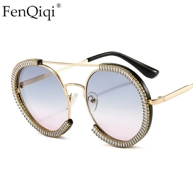 Stylish Blingbling Crystal  Zircon Round Sun Glasses Women 2023 UV400  Designer Diamond Women's Sunglasses
