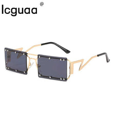 Carica l&#39;immagine nel visualizzatore di Gallery, Eleganti occhiali da sole quadrati Ghtic Steampunk in metallo Rivetto senza cornice 2023 Occhiali da sole piccoli con parte superiore piatta Gafas De Sol