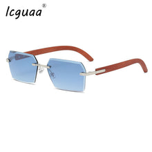 Load image into Gallery viewer, Stylish Square Sunglasses Women Rimless Wood Printting Sun Glasses UV400 De Soleil Female