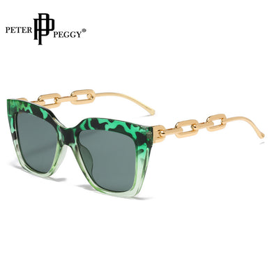 Summer Green Vintage Sunglasses For Women Men Cat Eye Big Frame Square Sun Glasses UV400 Female Chain Decoration 2023