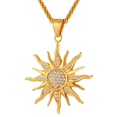 New Sun Flower Necklace Pendant Rhinestone Charming Stainless Steel/Gold Color Rope Chain For Women Party Chic Jewelry GP2434