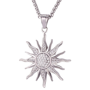 New Sun Flower Necklace Pendant Rhinestone Charming Stainless Steel/Gold Color Rope Chain For Women Party Chic Jewelry GP2434