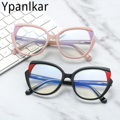TR90 Cat Eye Women Optical Glasses Frame Retro Spring Hinge Anti Blue Light Eyewear Men Round Red Pink Eyeglasses Frame
