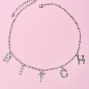 New Trend Silver Color Alphabet Bitch Pendant Fun Game Statement Necklace Women Charm Party Clavicle Chain Jewelry Accessories