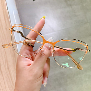 Occhiali da vista anti luce blu di tendenza Occhiali da vista da donna con montatura in metallo Occhiali da vista Cat Eye bianchi con cerniera a molla 