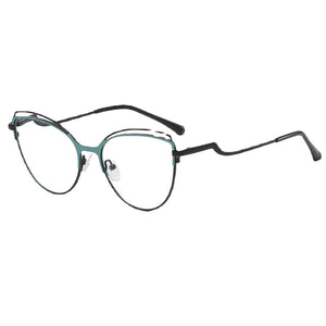 Occhiali da vista anti luce blu di tendenza Occhiali da vista da donna con montatura in metallo Occhiali da vista Cat Eye bianchi con cerniera a molla 