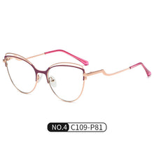 Carica l&#39;immagine nel visualizzatore di Gallery, Occhiali da vista anti luce blu di tendenza Occhiali da vista da donna con montatura in metallo Occhiali da vista Cat Eye bianchi con cerniera a molla 