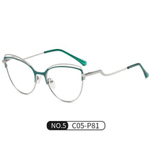 Carica l&#39;immagine nel visualizzatore di Gallery, Occhiali da vista anti luce blu di tendenza Occhiali da vista da donna con montatura in metallo Occhiali da vista Cat Eye bianchi con cerniera a molla 