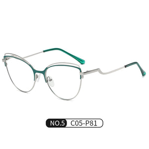 Occhiali da vista anti luce blu di tendenza Occhiali da vista da donna con montatura in metallo Occhiali da vista Cat Eye bianchi con cerniera a molla 