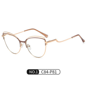 Occhiali da vista anti luce blu di tendenza Occhiali da vista da donna con montatura in metallo Occhiali da vista Cat Eye bianchi con cerniera a molla 
