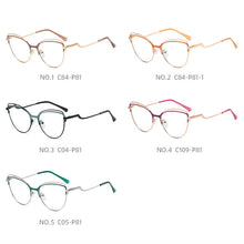 Carica l&#39;immagine nel visualizzatore di Gallery, Occhiali da vista anti luce blu di tendenza Occhiali da vista da donna con montatura in metallo Occhiali da vista Cat Eye bianchi con cerniera a molla 