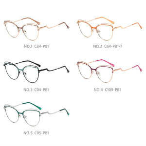Occhiali da vista anti luce blu di tendenza Occhiali da vista da donna con montatura in metallo Occhiali da vista Cat Eye bianchi con cerniera a molla 