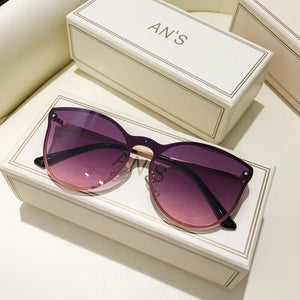 Trendy Metal Oversized Cat Eye Sunglasses Women 2023 Brand Designer Blue Gradient Lens Shades Eyewear Men Cateye Sun Glasses