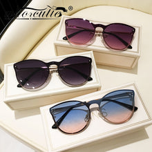 Load image into Gallery viewer, Trendy Metal Oversized Cat Eye Sunglasses Women 2023 Brand Designer Blue Gradient Lens Shades Eyewear Men Cateye Sun Glasses