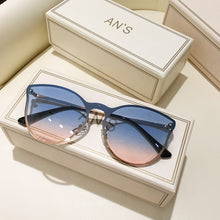 Load image into Gallery viewer, Trendy Metal Oversized Cat Eye Sunglasses Women 2023 Brand Designer Blue Gradient Lens Shades Eyewear Men Cateye Sun Glasses