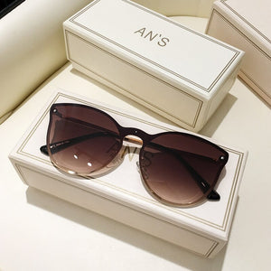 Trendy Metal Oversized Cat Eye Sunglasses Women 2023 Brand Designer Blue Gradient Lens Shades Eyewear Men Cateye Sun Glasses