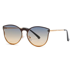 Trendy Metal Oversized Cat Eye Sunglasses Women 2023 Brand Designer Blue Gradient Lens Shades Eyewear Men Cateye Sun Glasses