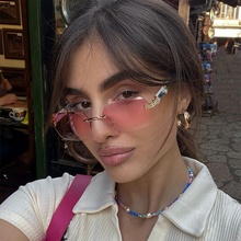 Load image into Gallery viewer, Trendy Square Sunglasses for Men 2023 Rimless Gradient Shades Small Sun Glasses Women Eyewear Google Blue Black UV400