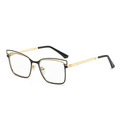 Two-color Alloy Anti Blue Light Spectacle Frames Ladies Personality Cat Eye Myopia Eyeglasses Metal Hollow Temples