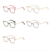 Load image into Gallery viewer, Two-color Alloy Anti Blue Light Spectacle Frames Ladies Personality Cat Eye Myopia Eyeglasses Metal Hollow Temples