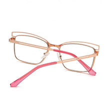 Load image into Gallery viewer, Two-color Alloy Anti Blue Light Spectacle Frames Ladies Personality Cat Eye Myopia Eyeglasses Metal Hollow Temples