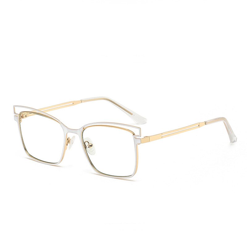 Two-color Alloy Anti Blue Light Spectacle Frames Ladies Personality Cat Eye Myopia Eyeglasses Metal Hollow Temples