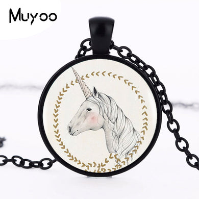 New Unicorn Charm Necklace Glass Unicorn Jewelry Glass Cabochon Necklace Pendant Jewelry HZ1