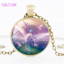 Load image into Gallery viewer, New Unicorn and Pegasus Necklace Unicorn Glass Pendant Jewelry Glass Art Cabochon Fantasy Style Art Gift for Girl
