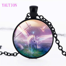 Load image into Gallery viewer, New Unicorn and Pegasus Necklace Unicorn Glass Pendant Jewelry Glass Art Cabochon Fantasy Style Art Gift for Girl