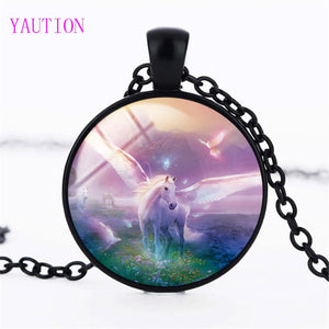 New Unicorn and Pegasus Necklace Unicorn Glass Pendant Jewelry Glass Art Cabochon Fantasy Style Art Gift for Girl