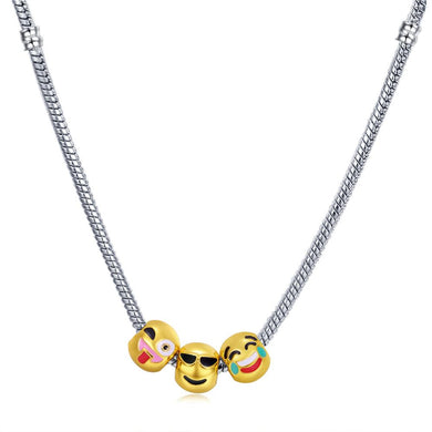 New Vintage Gold Color Alloy Necklace For Children 3/5/10pcs Laugh Face Shaped Pendant Necklace For Boys Girls Gift Cute Bohemia