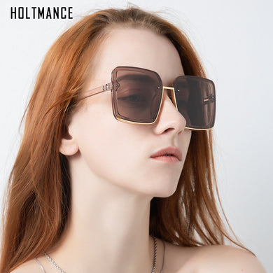 Vintage Oversized Frameless Siamese Sunglasses for Women Simple Anti-reflective Summer Men Sunglass UV400
