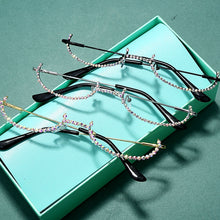 Load image into Gallery viewer, Women Eyeglasses Alloy Frame 2023 Colorful Rhinestone Lensless Gold Silver Black Frames Decoration Half Frame  Glasses