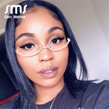 Load image into Gallery viewer, Women Eyeglasses Alloy Frame 2023 Colorful Rhinestone Lensless Gold Silver Black Frames Decoration Half Frame  Glasses