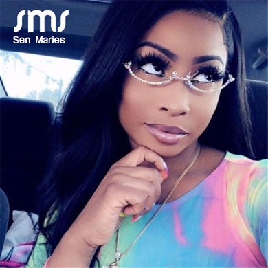 Women Eyeglasses Alloy Frame 2023 Colorful Rhinestone Lensless Gold Silver Black Frames Decoration Half Frame  Glasses