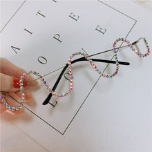 Load image into Gallery viewer, Women Eyeglasses Alloy Frame 2023 Colorful Rhinestone Lensless Gold Silver Black Frames Decoration Half Frame  Glasses