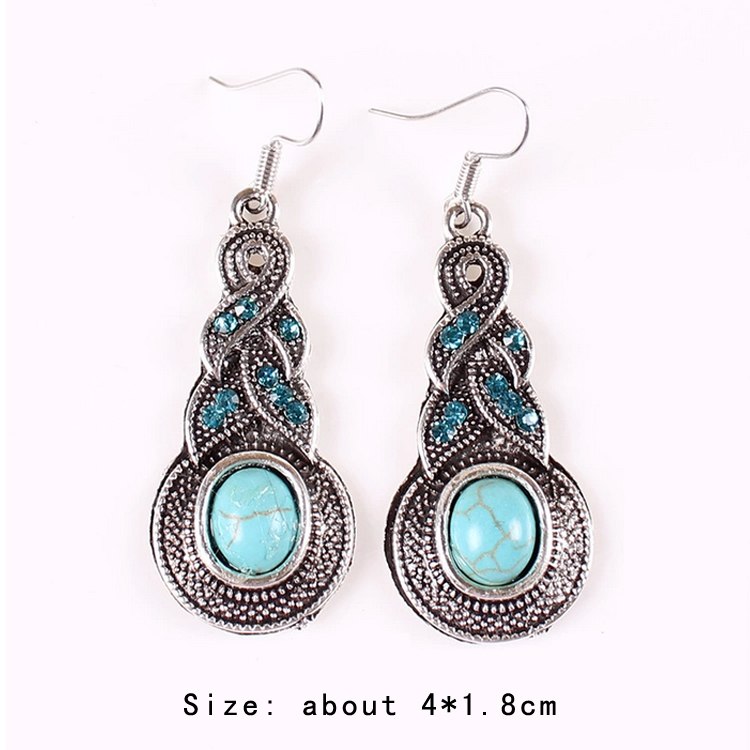 New Women Fashion Jewelry Classic Tibet Silver Dangle Earrings With Green Stone Decoration