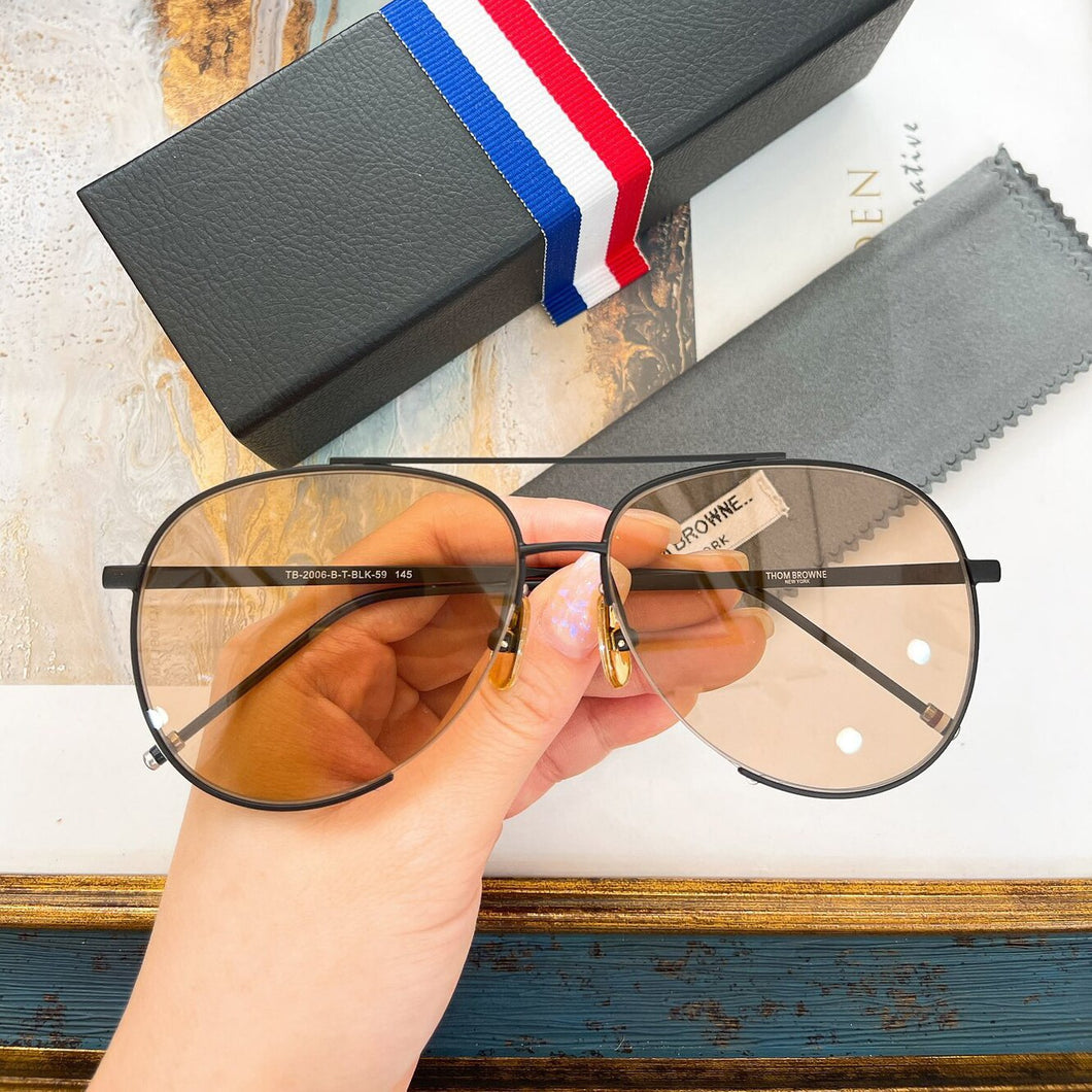 York  Brand Trend Retro THOM BROWN Pilot Alloy High-Quality Blue Lens Sunglasses For Men And Women TB-2006