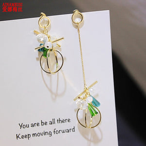 New arrival Fashion Gold palted Double Circles Asymmetry Earrings Cocktail Statement Drop Earrings For Women Brincos Grandes