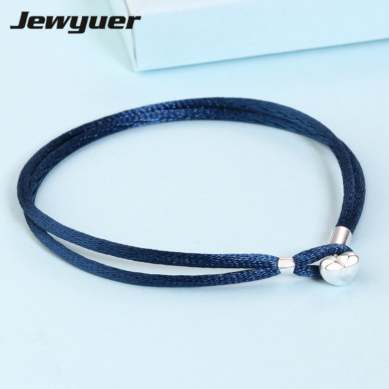 New autumn Dark Blue Fabric Cord Silver Clasp Starter Bracelet For Charms and Beads 925 Sterling Silver clip bracelets BR064