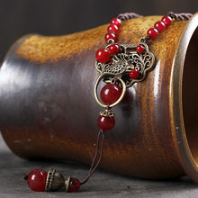 Load image into Gallery viewer, New bronze ethnic necklace, fashion butterfly jewelry women vintage necklace, nature stones chalcedony necklace pendants