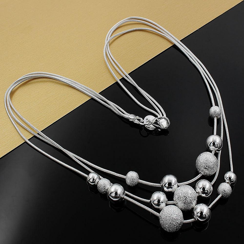 New charm silver plated jewelry classic high-quality fashion Three chain light sand beads necklace N020 Kinsle